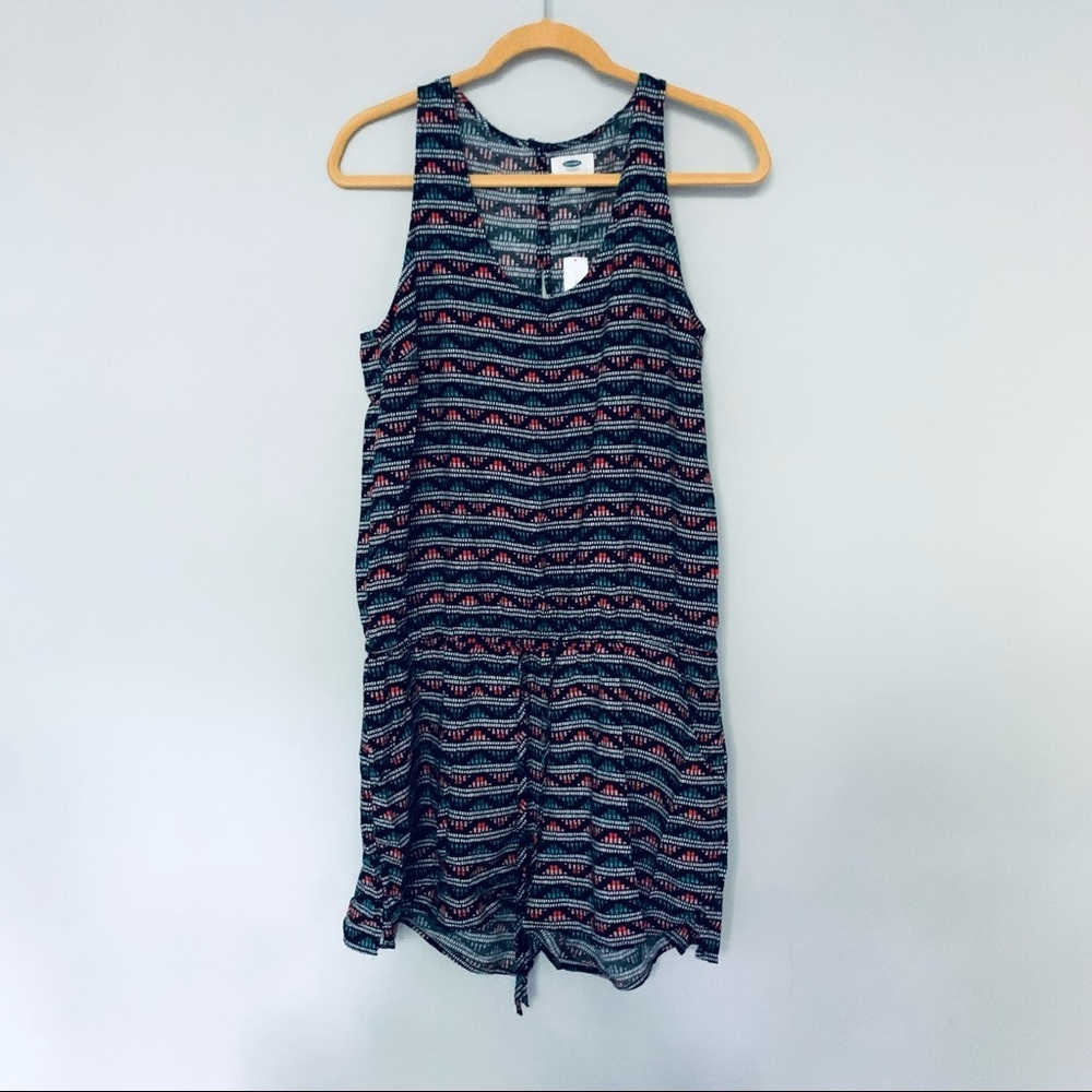NWT Old Navy Sleeveless Black Pink Green Romper Jumpsuit Size L